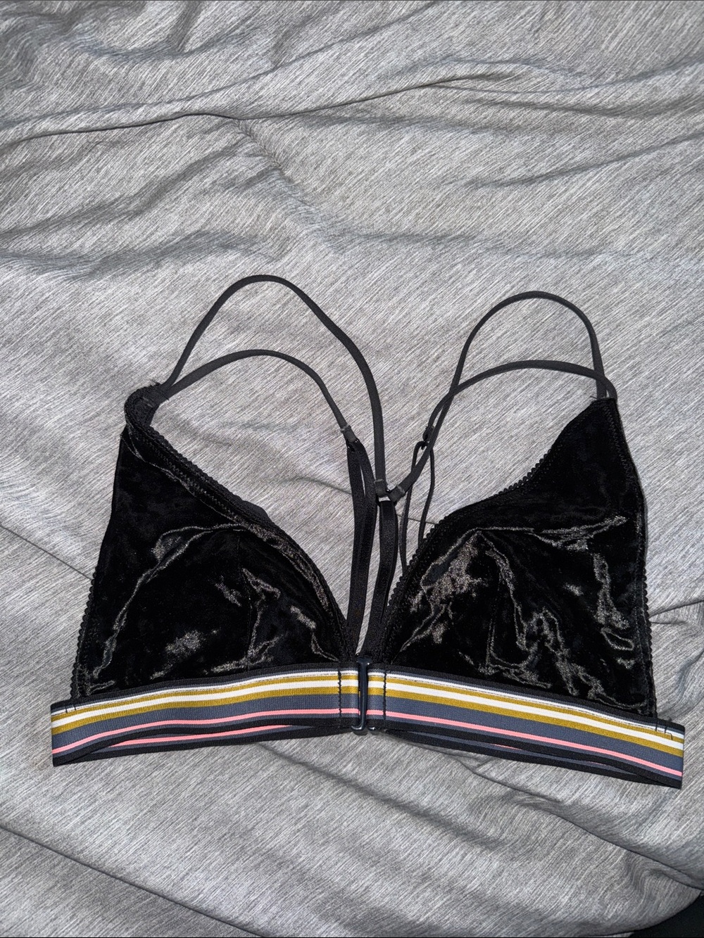 Victoria's Secret Black Velvet Strappy Front Closure Triangle Bralette